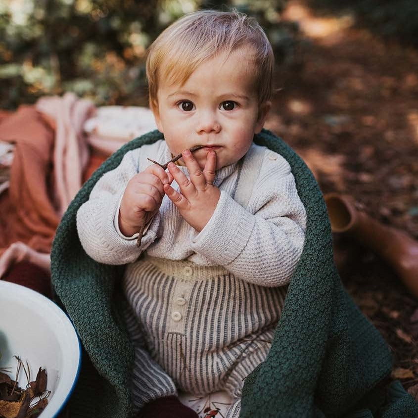 Plait Knit Baby Blanket - Pine Green - Avery Row